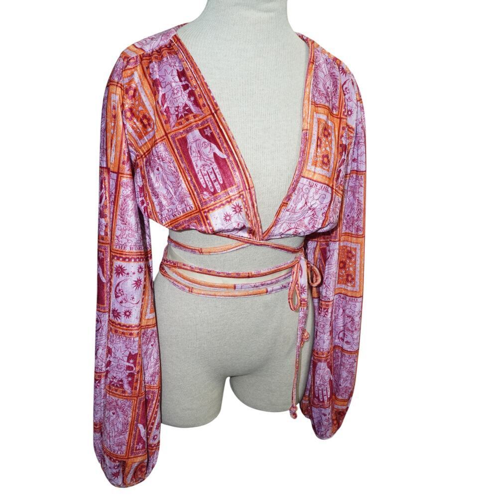 Urban Outfitters Tarot Wrap Crop Top Boho Bell Sleeve Coachella Festival M - Picture 5 of 9